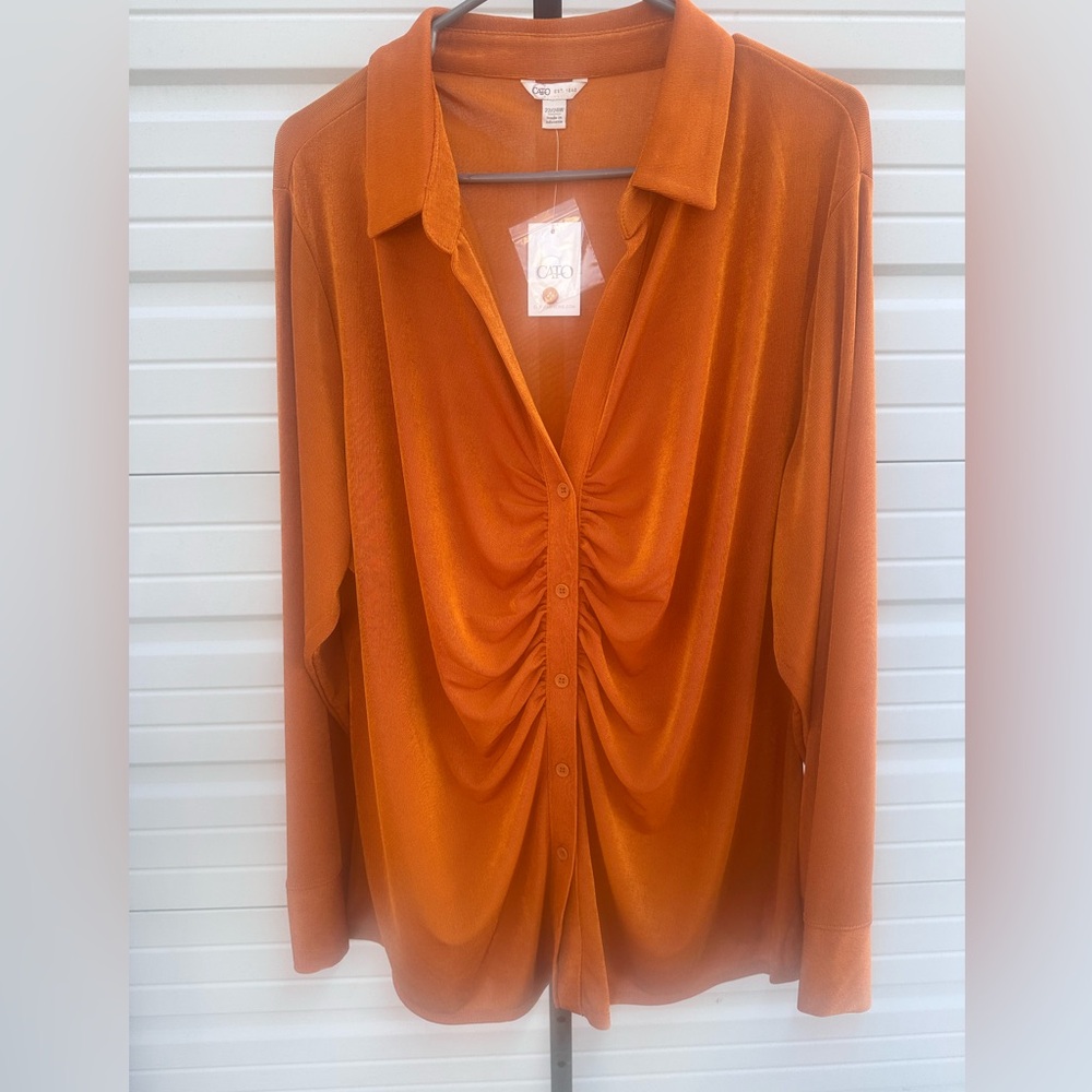 Cato Orange Ruched Blouse with Notched Collar size 22/24